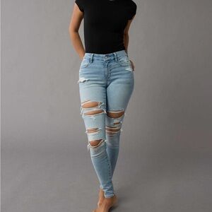 NWT American Eagle Next Level Curvy High-Waisted Ripped Jegging 2